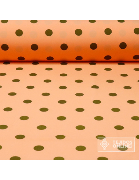 Tela Mandarina con Lunar Verde Caqui | Lunares para Flamenca - Imagen 1