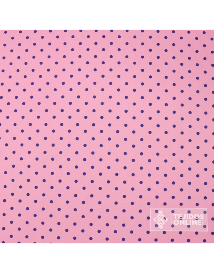 Tela Rosa con Lunar Azulino Lenteja | Telas de Lunares - Imagen 3