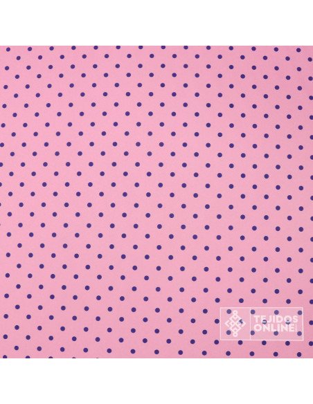 Tela Rosa con Lunar Azulino Lenteja | Telas de Lunares - Imagen 3