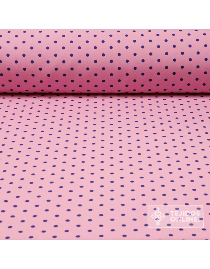 Tela Rosa con Lunar Azulino Lenteja | Telas de Lunares - Imagen 1