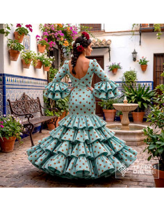 Tela Celeste Agua Lunar Blanco Marrón Claro | Telas para Flamenca - Imagen 2