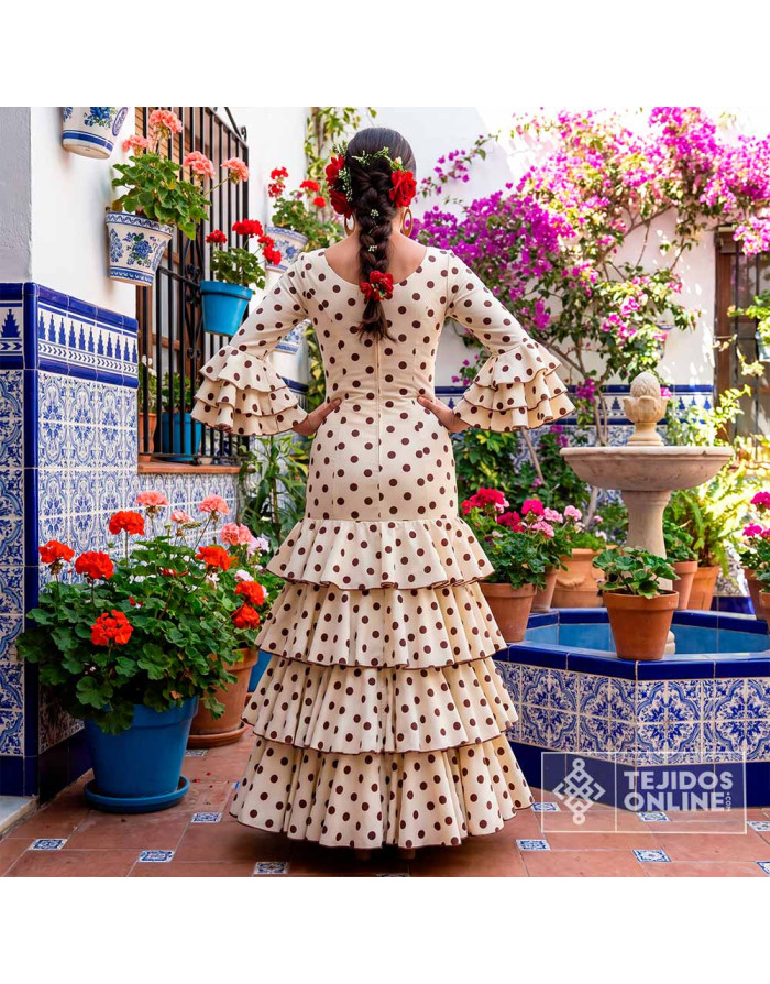 Tela Blanco Roto Lunar Marrón | Telas para Flamenca - Imagen 4