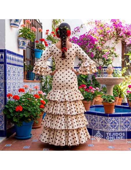 Tela Blanco Roto Lunar Marrón | Telas para Flamenca - Imagen 4