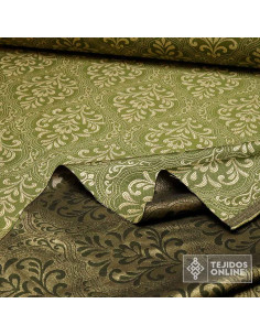 Telas Brocado Verde Caqui Medallón Oro viejo | Tejidos Online - Imagen 2