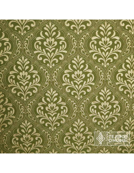 Telas Brocado Verde Caqui Medallón Oro viejo | Tejidos Online - Imagen 4