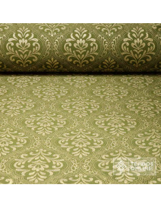 Telas Brocado Verde Caqui Medallón Oro viejo | Tejidos Online - Imagen 1