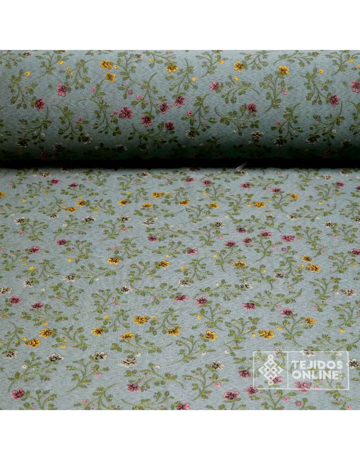 Tela Verde con Flores para Fallera | Tejidos Online - Imagen 1