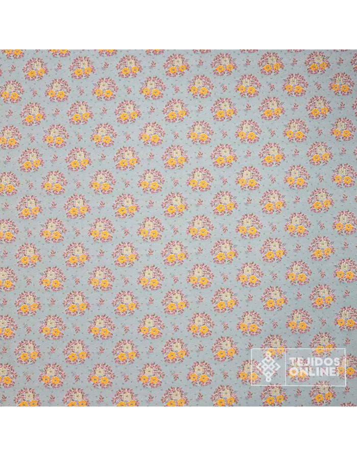 Telas Brocada Celeste Ramo Rosa | Tejidos Online - Imagen 4