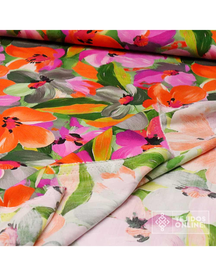 Viscosa Estampada Coral Floral | Tela Viscosa Estampada - Imagen 4