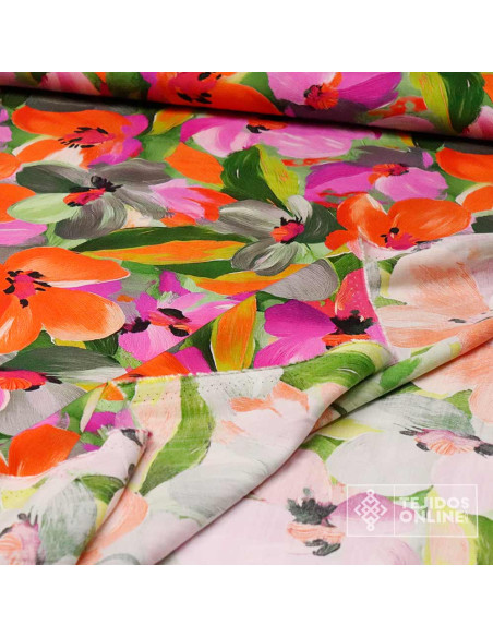 Viscosa Estampada Coral Floral | Tela Viscosa Estampada - Imagen 4