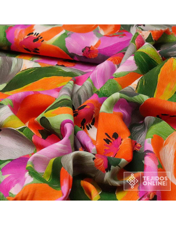 Viscosa Estampada Coral Floral | Tela Viscosa Estampada - Imagen 3