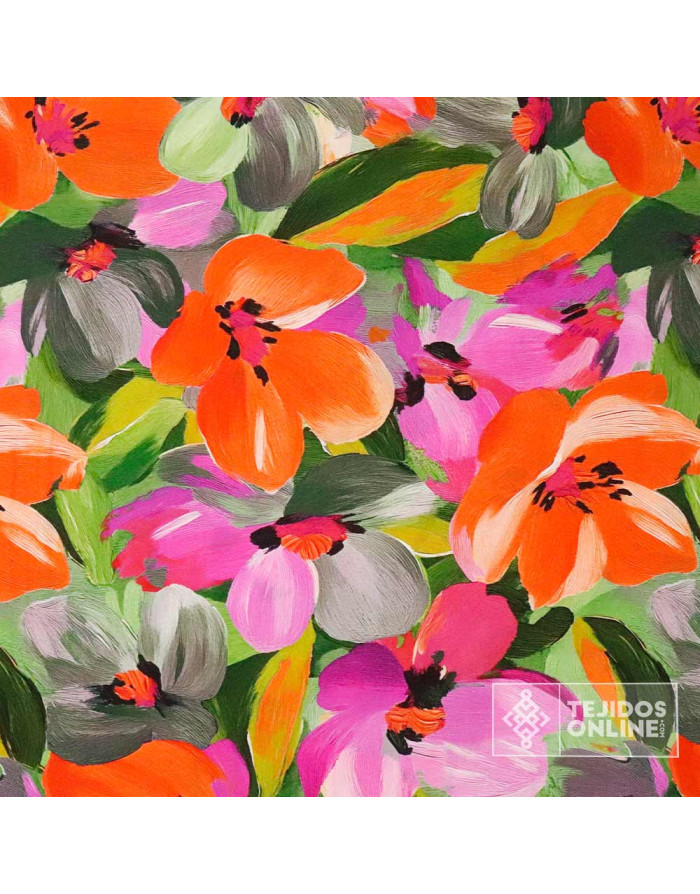 Viscosa Estampada Coral Floral | Tela Viscosa Estampada - Imagen 5