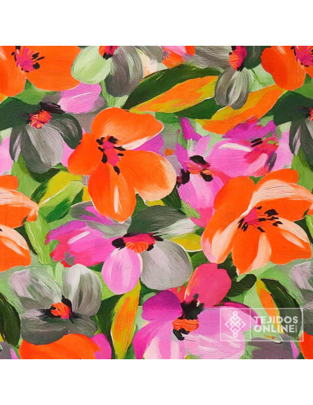 Viscosa Estampada Coral Floral | Tela Viscosa Estampada - Imagen 5