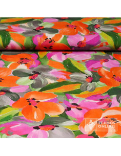 Viscosa Estampada Coral Floral | Tela Viscosa Estampada - Imagen 1