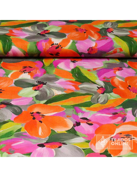 Viscosa Estampada Coral Floral | Tela Viscosa Estampada - Imagen 1