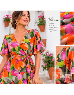 Viscosa Estampada Coral Floral | Tela Viscosa Estampada - Imagen 2