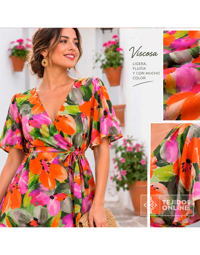 Viscosa Estampada Coral Floral | Tela Viscosa Estampada - Imagen 2
