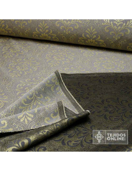 Tela Brocado Gris Medallón Oro viejo | Tejidos Online - Imagen 3