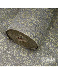Tela Brocado Gris Medallón Oro viejo | Tejidos Online - Imagen 2