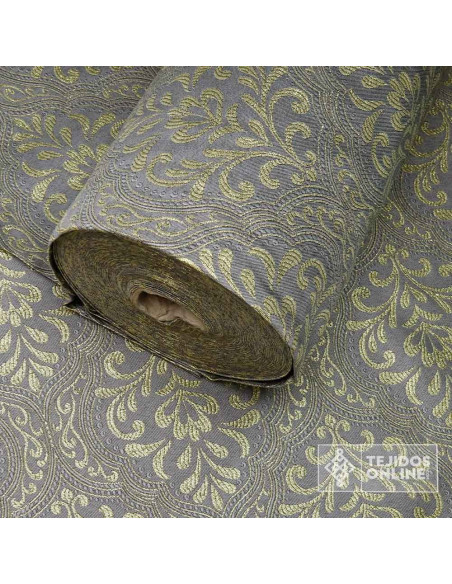Tela Brocado Gris Medallón Oro viejo | Tejidos Online - Imagen 2