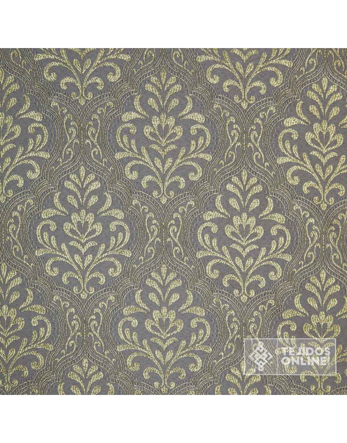 Tela Brocado Gris Medallón Oro viejo | Tejidos Online - Imagen 4