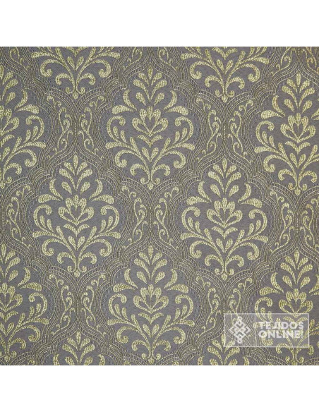 Tela Brocado Gris Medallón Oro viejo | Tejidos Online - Imagen 4