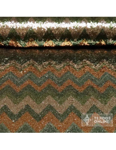 Tela Lentejuela Zig Zag Ocre Botella - Telas de Tul - Tienda de Telas - Imagen 1
