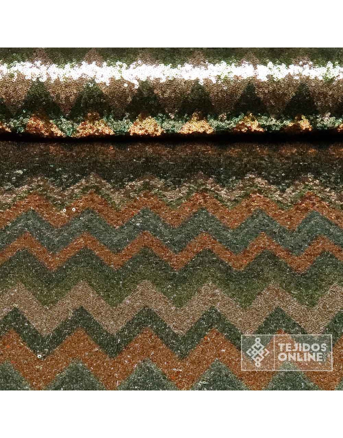 Tela Lentejuela Zig Zag Ocre Botella - Telas de Tul - Tienda de Telas - Imagen 2
