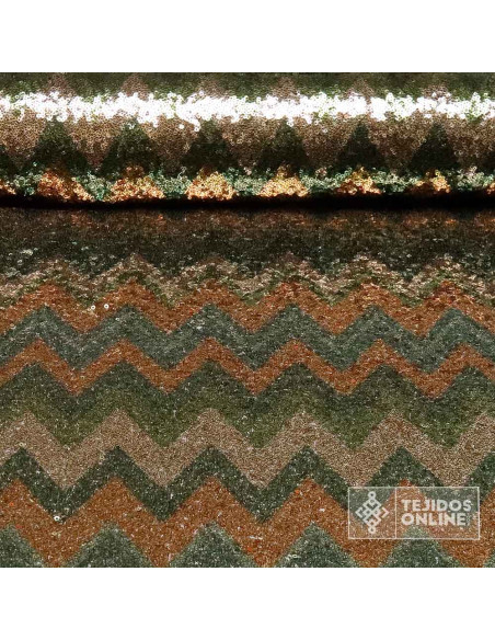 Tela Lentejuela Zig Zag Ocre Botella - Telas de Tul - Tienda de Telas - Imagen 2