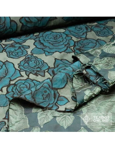 Tela Jacquard Flor Petróleo con Bordes Negros - Telas de Moda - Imagen 2