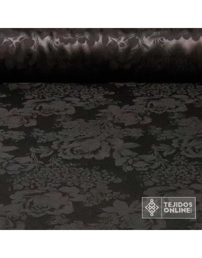 Tela Jacquard en Viscosa Flor Negra - Telas de Moda - Imagen 1