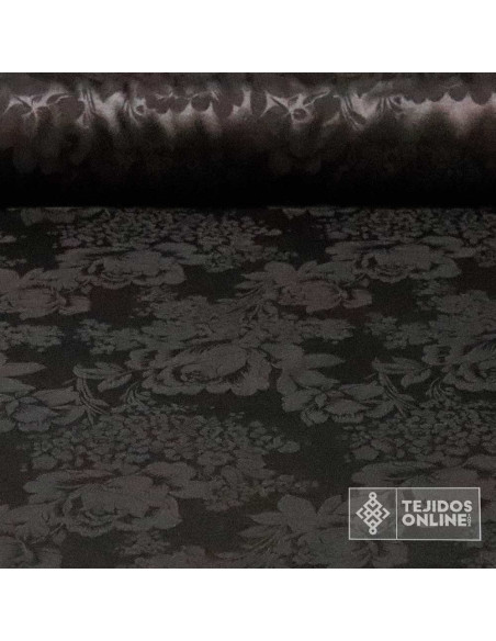 Tela Jacquard en Viscosa Flor Negra - Telas de Moda - Imagen 1