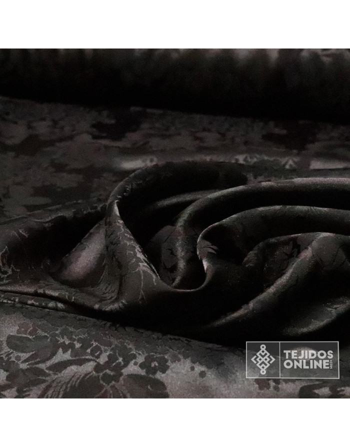 Tela Jacquard en Viscosa Flor Negra - Telas de Moda - Imagen 4