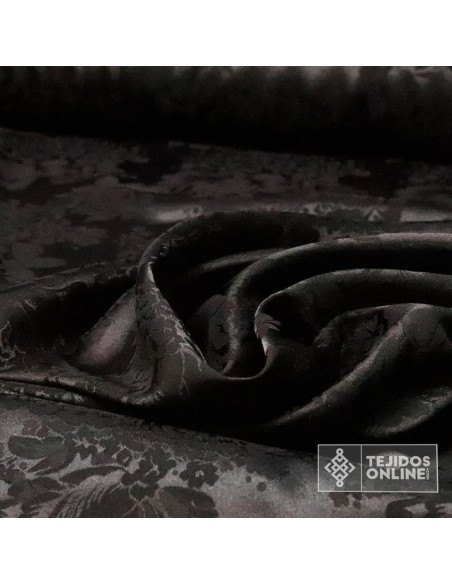 Tela Jacquard en Viscosa Flor Negra - Telas de Moda - Imagen 4