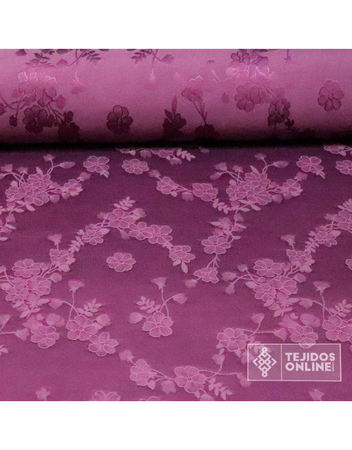Tela Jacquard en Viscosa Flor Berenjena - Telas de Moda - Imagen 1