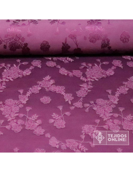 Tela Jacquard en Viscosa Flor Berenjena - Telas de Moda - Imagen 1
