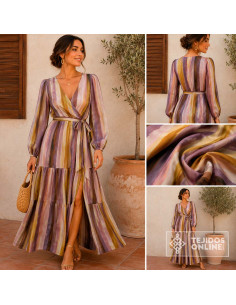 Viscosa Rayas Acuarela Maquillaje | Tela Viscosa Estampada - Imagen 2
