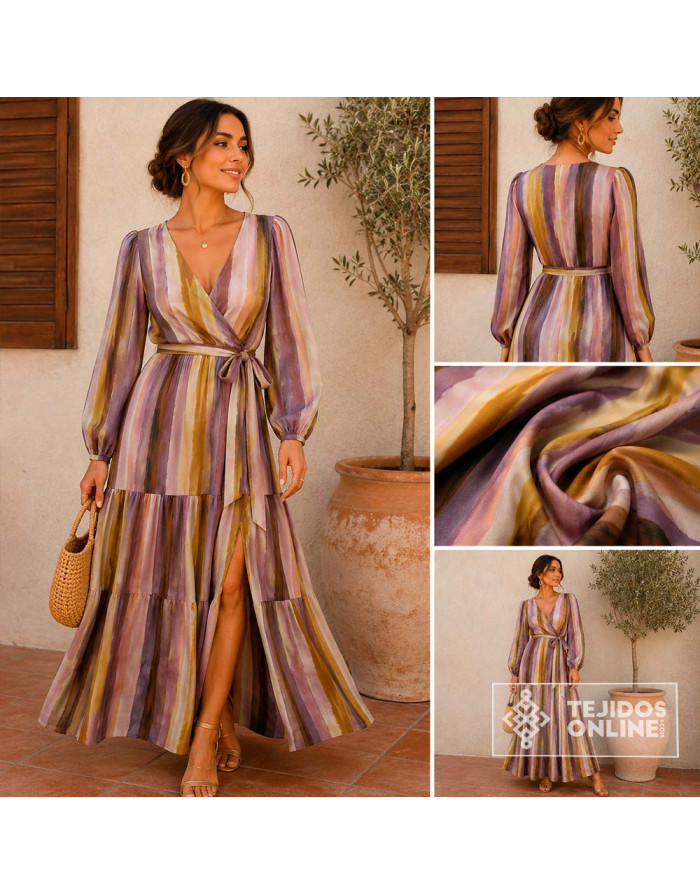 Viscosa Rayas Acuarela Maquillaje | Tela Viscosa Estampada - Imagen 2