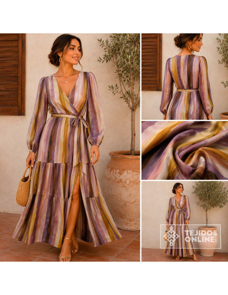 Viscosa Rayas Acuarela Maquillaje | Tela Viscosa Estampada - Imagen 2