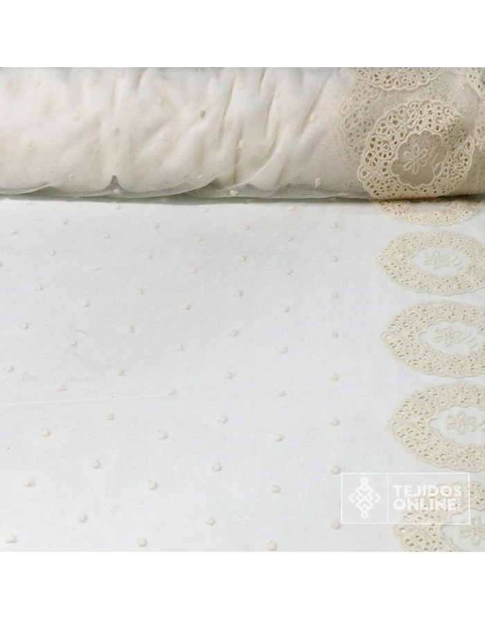 Tul Bordado con Flor Circular | Telas de Tul | Venta de Telas - Imagen 1