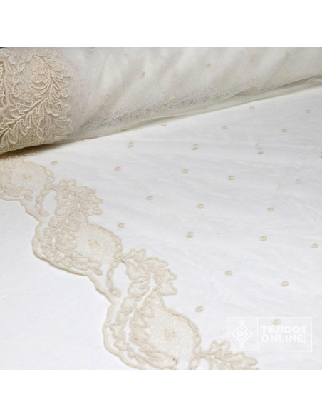 Tul Bordado Ramas Puntas Beige -  Telas Bordadas - Imagen 2