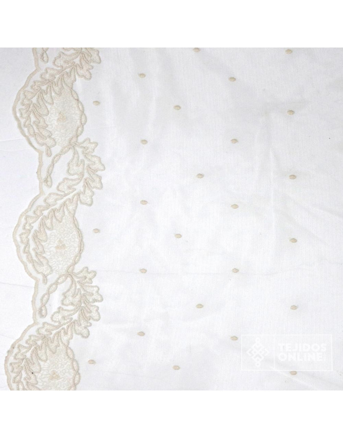 Tul Bordado Ramas Puntas Beige -  Telas Bordadas - Imagen 3