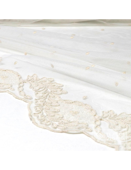 Tul Bordado Ramas Puntas Beige -  Telas Bordadas - Imagen 4