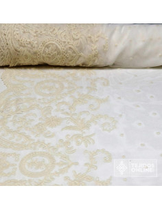 Tul Bordado Beige Arcila- Telas de Tul Bordadas - Imagen 1