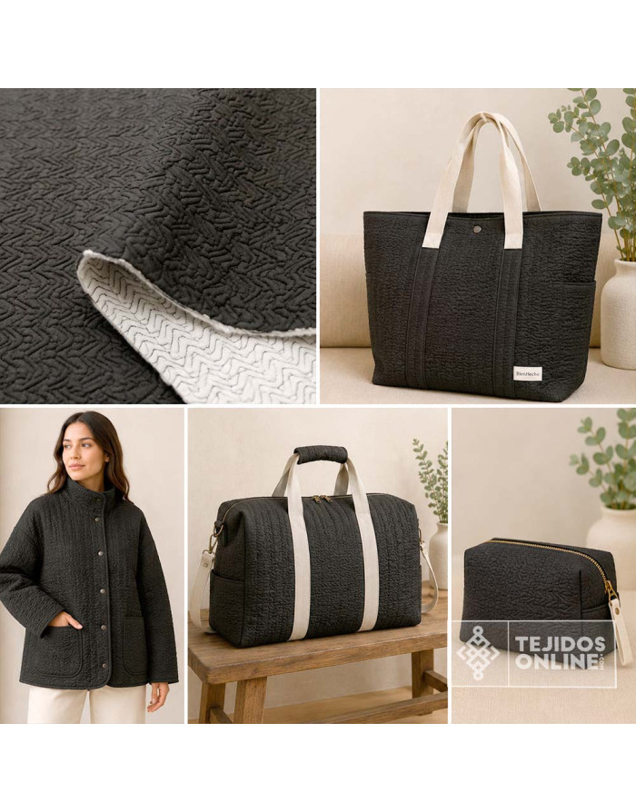 Tela Acolchada Negra Zig Zag  | Venta de Telas Online - Imagen 2