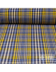 Tela Cuadro Pata Gallo Azul y Amarilla | Tejido de Cuadros - Imagen 1