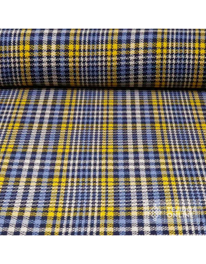 Tela Cuadro Pata Gallo Azul y Amarilla | Tejido de Cuadros - Imagen 1