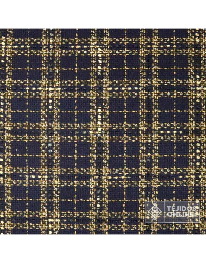 Tela Lana Cuadro Escoces Azul Marino y Hilo Dorado | Tela Cuadros - Imagen 4