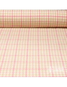 Tela Lana Pata Gallo Rosa y Beige · Tela clásica de vestir - Imagen 1