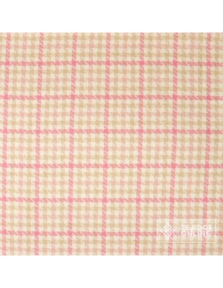 Tela Lana Pata Gallo Rosa y Beige · Tela clásica de vestir - Imagen 5